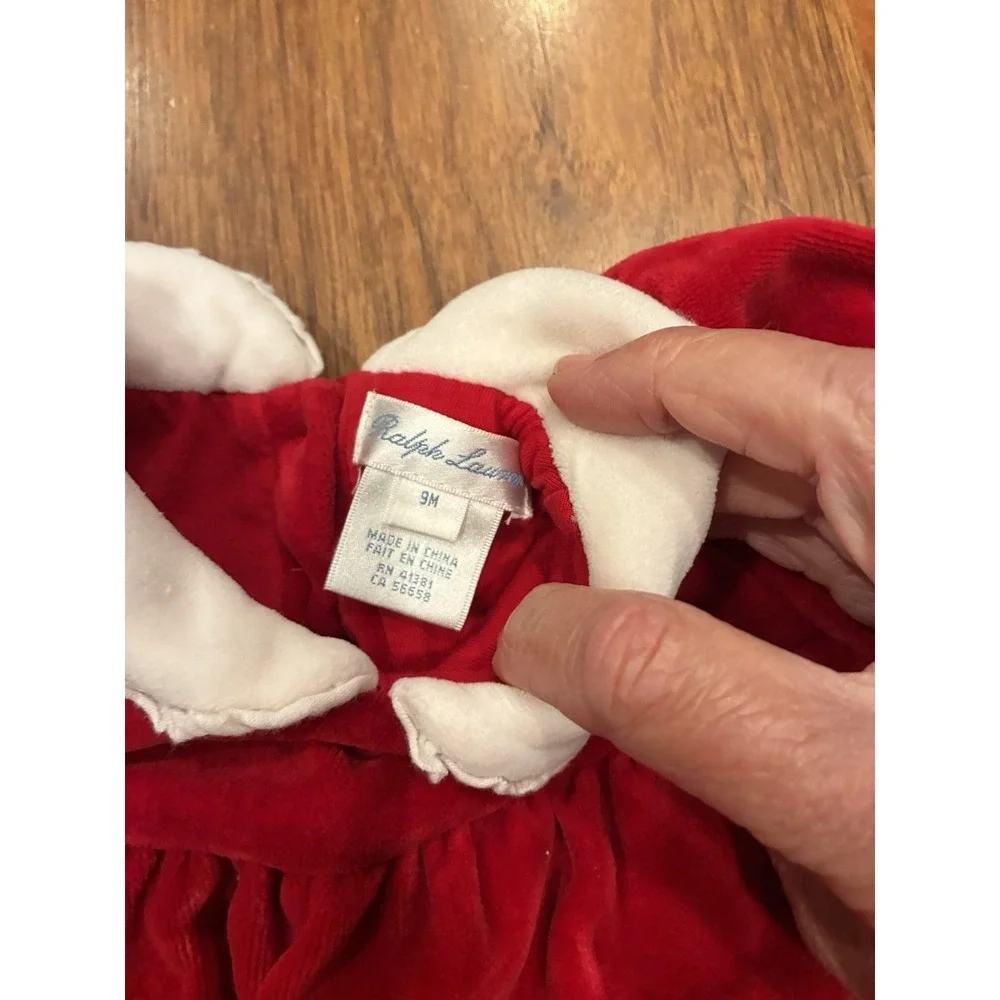 Ralph Lauren Jumper Baby Girls 9M Red Velvet Ruffle Pleat Long Sleeve One-Piece